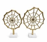 Luxury Golden Geometric Web Sculpture Set with Marble Base - Image 2
