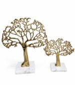 Golden Tree of Life Decorative Sculpture Set with Marble Base - Image 2