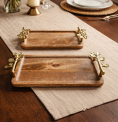 Wooden tray with gold aluminum handle