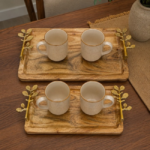 Wooden Tray With Gold Aluminum Handle