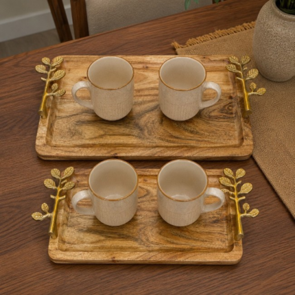 Wooden Tray With Gold Aluminum Handle