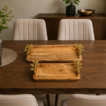 Wooden Tray With Gold Aluminum Handle - Image 2