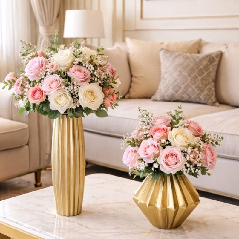 WhatsApp Image 2026-06-18 at 1.46.37 PM Luxury Golden Flower Vase Set with Artificial Roses - Image 1